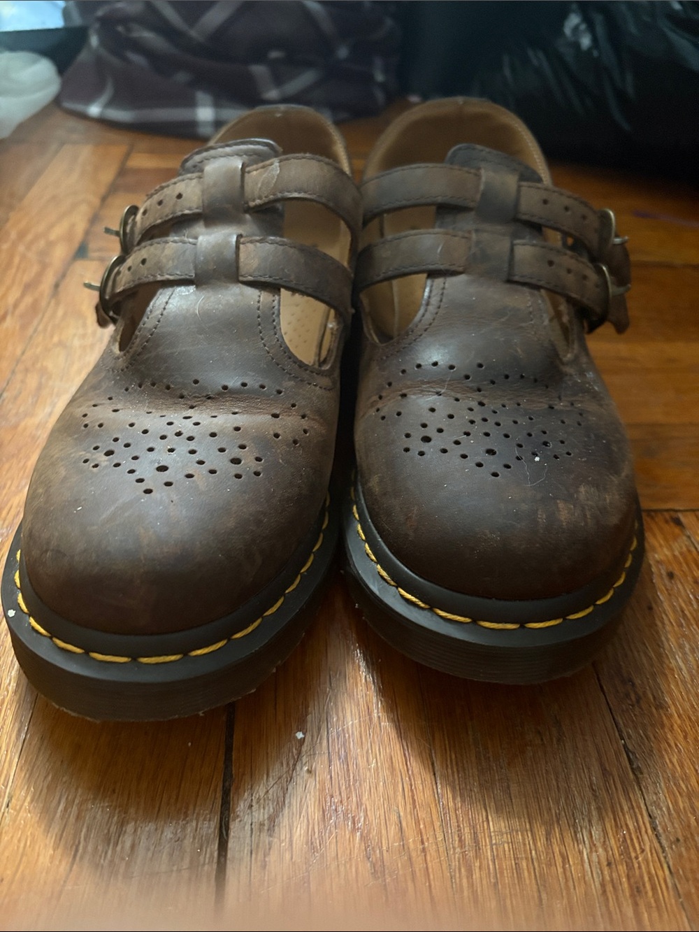 Dr. Martens Brown Leather Double-Strap Mary Jane Clogs